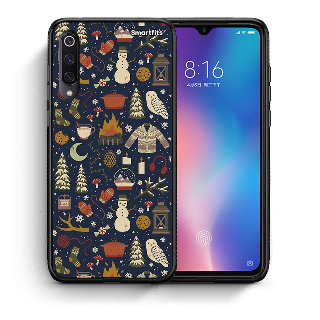 Θήκη Xiaomi Mi 9 Christmas Elements από τη Smartfits με σχέδιο στο πίσω μέρος και μαύρο περίβλημα | Xiaomi Mi 9 Christmas Elements case with colorful back and black bezels