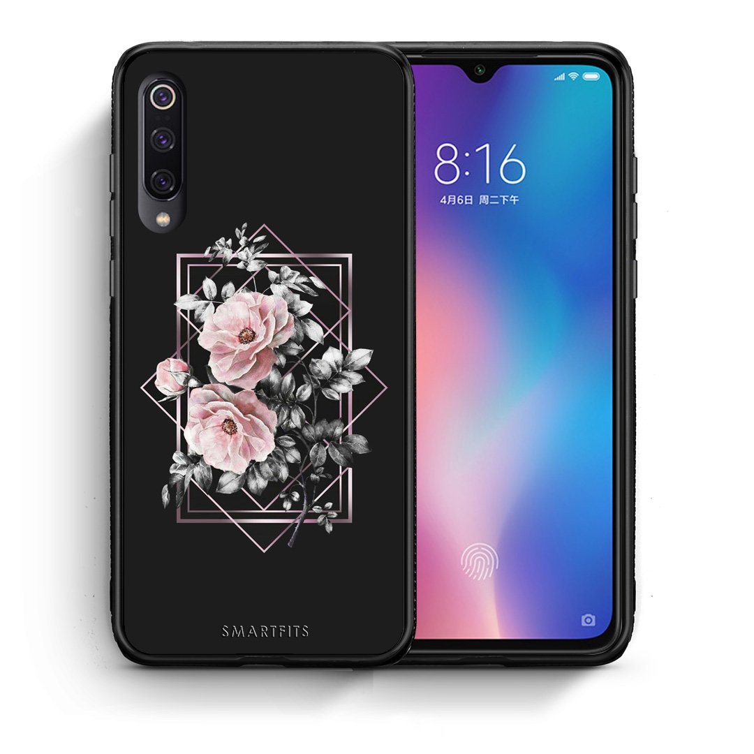 Θήκη Xiaomi Mi 9 Frame Flower από τη Smartfits με σχέδιο στο πίσω μέρος και μαύρο περίβλημα | Xiaomi Mi 9 Frame Flower case with colorful back and black bezels