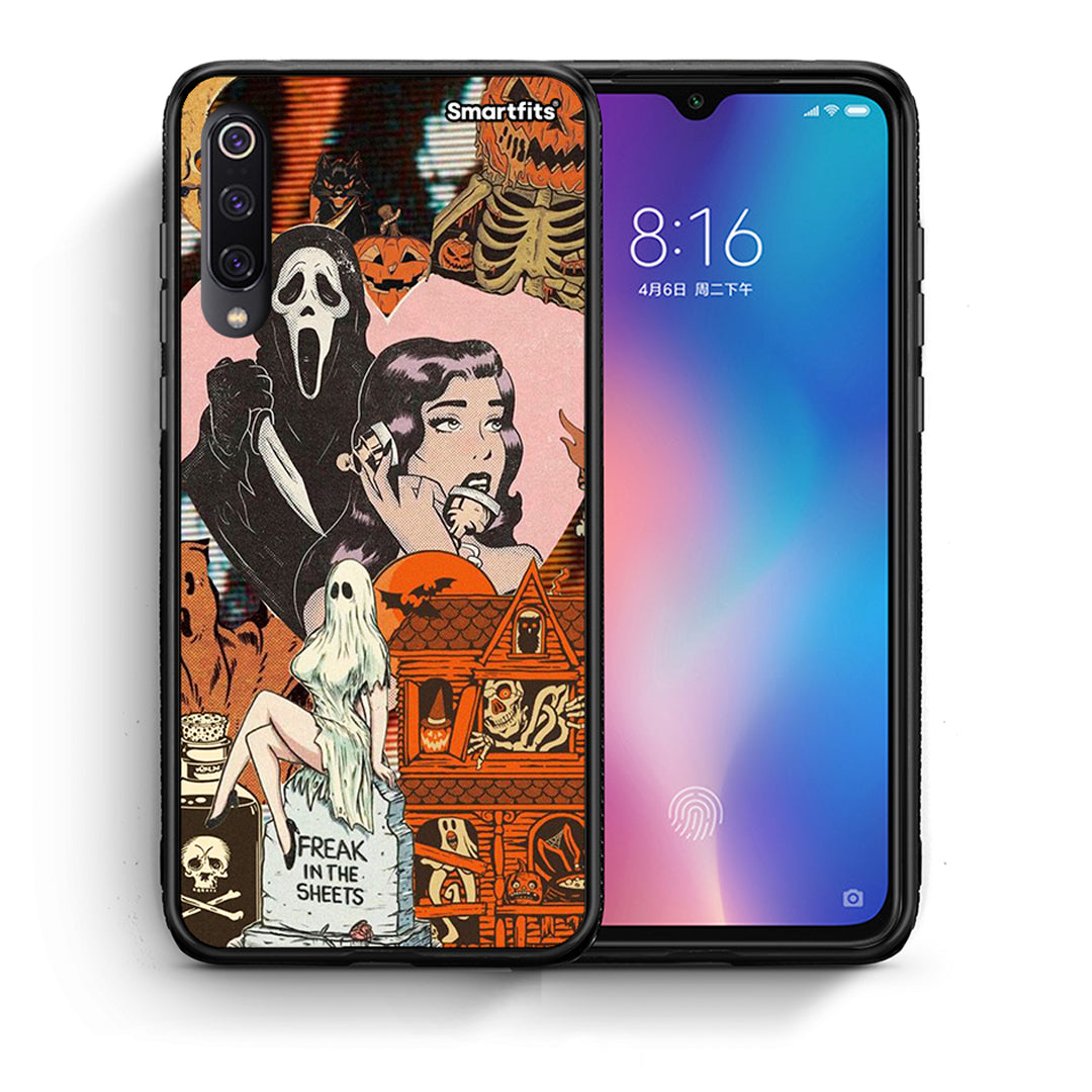 Θήκη Xiaomi Mi 9 Halloween Collage από τη Smartfits με σχέδιο στο πίσω μέρος και μαύρο περίβλημα | Xiaomi Mi 9 Halloween Collage case with colorful back and black bezels