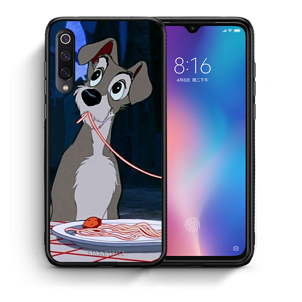 Θήκη Αγίου Βαλεντίνου Xiaomi Mi 9 Lady And Tramp 1 από τη Smartfits με σχέδιο στο πίσω μέρος και μαύρο περίβλημα | Xiaomi Mi 9 Lady And Tramp 1 case with colorful back and black bezels