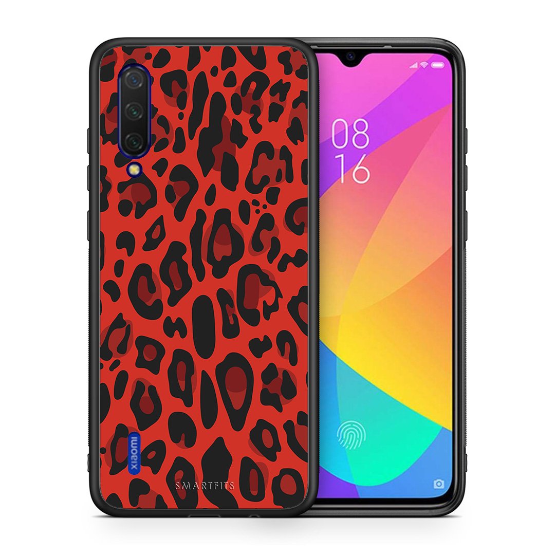 Θήκη Xiaomi Mi 9 Lite Red Leopard Animal από τη Smartfits με σχέδιο στο πίσω μέρος και μαύρο περίβλημα | Xiaomi Mi 9 Lite Red Leopard Animal case with colorful back and black bezels