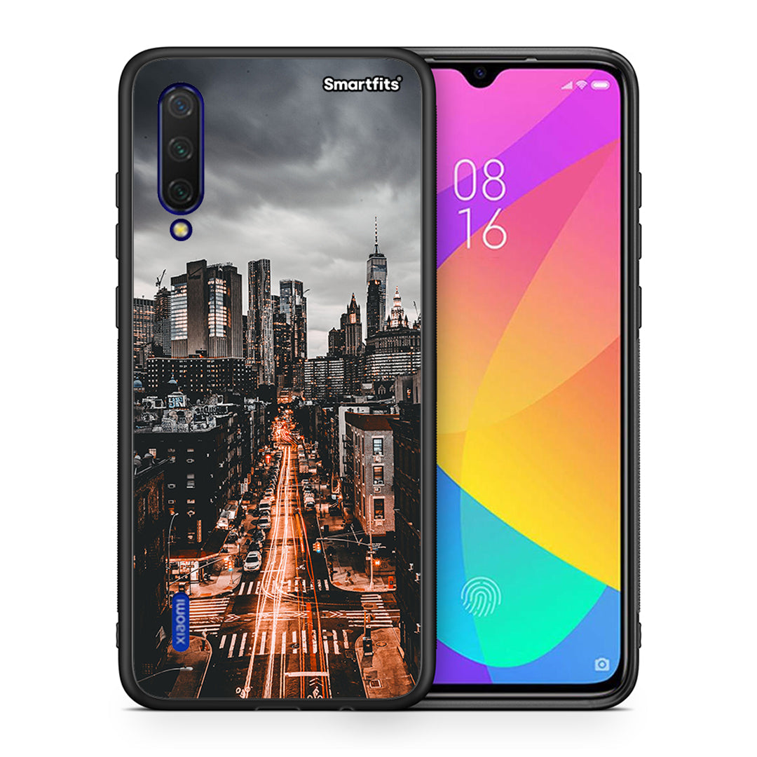 Θήκη Xiaomi Mi 9 Lite City Lights από τη Smartfits με σχέδιο στο πίσω μέρος και μαύρο περίβλημα | Xiaomi Mi 9 Lite City Lights case with colorful back and black bezels