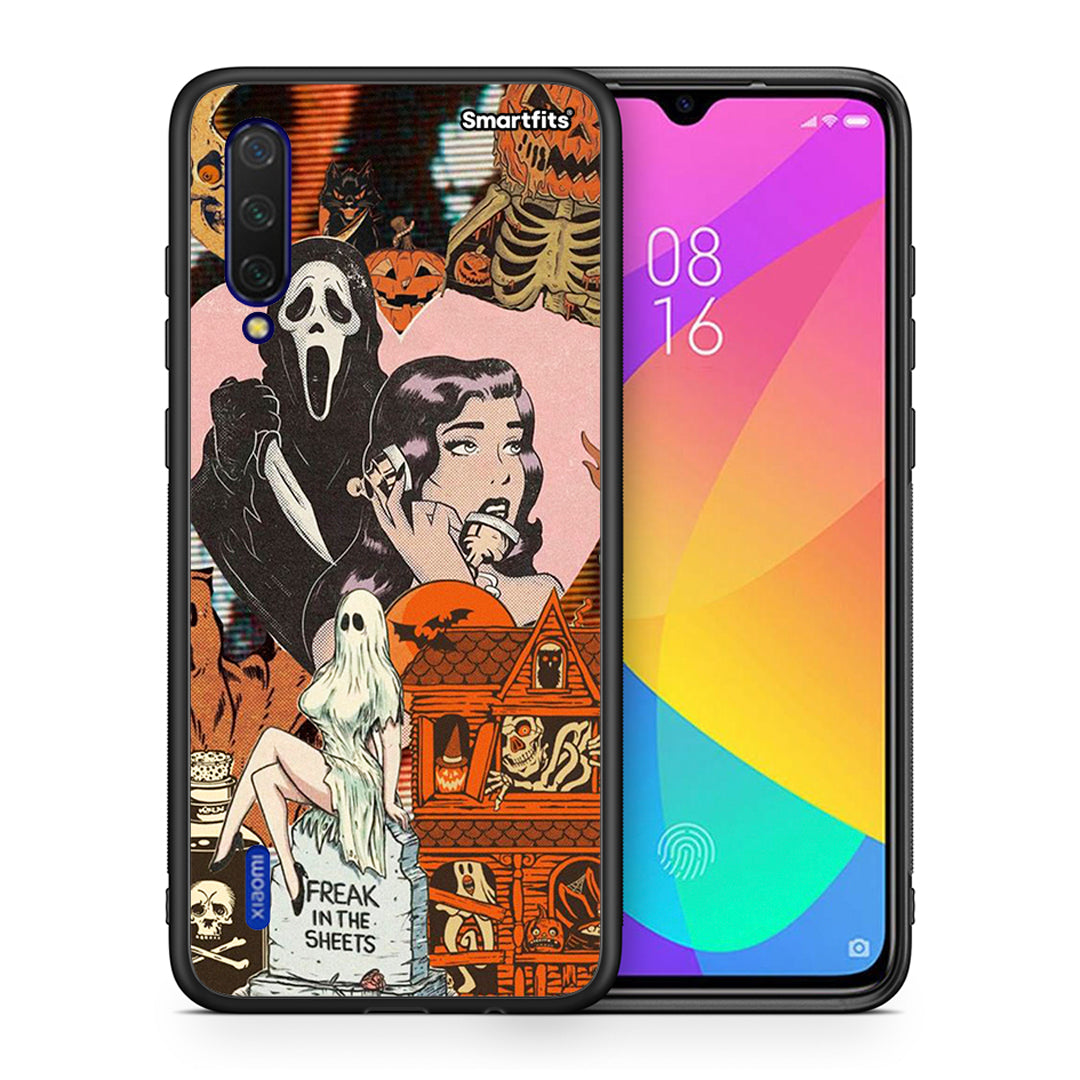 Θήκη Xiaomi Mi 9 Lite Halloween Collage από τη Smartfits με σχέδιο στο πίσω μέρος και μαύρο περίβλημα | Xiaomi Mi 9 Lite Halloween Collage case with colorful back and black bezels