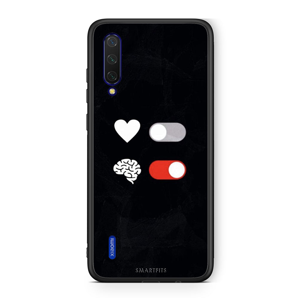 Xiaomi Mi 9 Lite Heart Vs Brain Θήκη Αγίου Βαλεντίνου από τη Smartfits με σχέδιο στο πίσω μέρος και μαύρο περίβλημα | Smartphone case with colorful back and black bezels by Smartfits