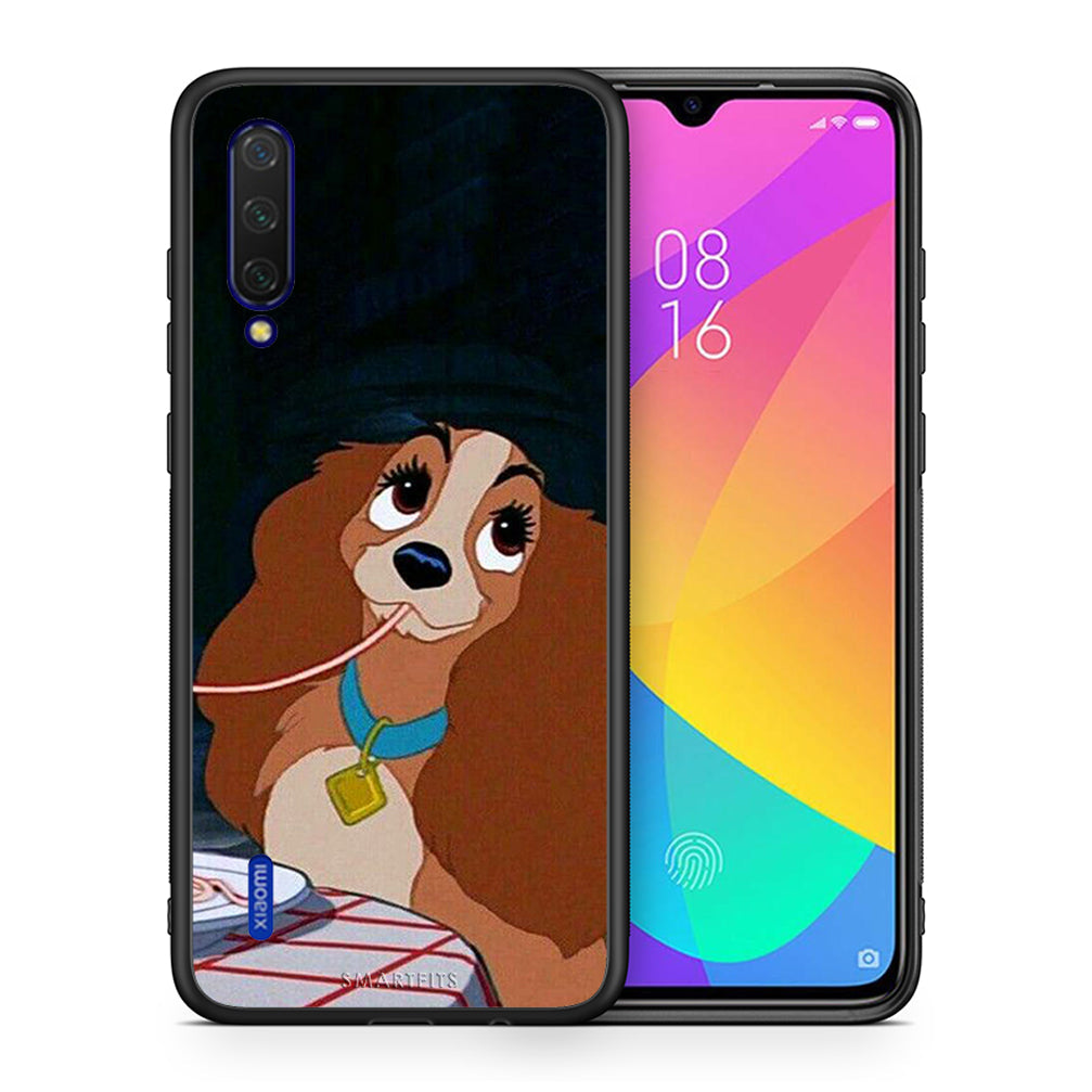 Θήκη Αγίου Βαλεντίνου Xiaomi Mi 9 Lite Lady And Tramp 2 από τη Smartfits με σχέδιο στο πίσω μέρος και μαύρο περίβλημα | Xiaomi Mi 9 Lite Lady And Tramp 2 case with colorful back and black bezels