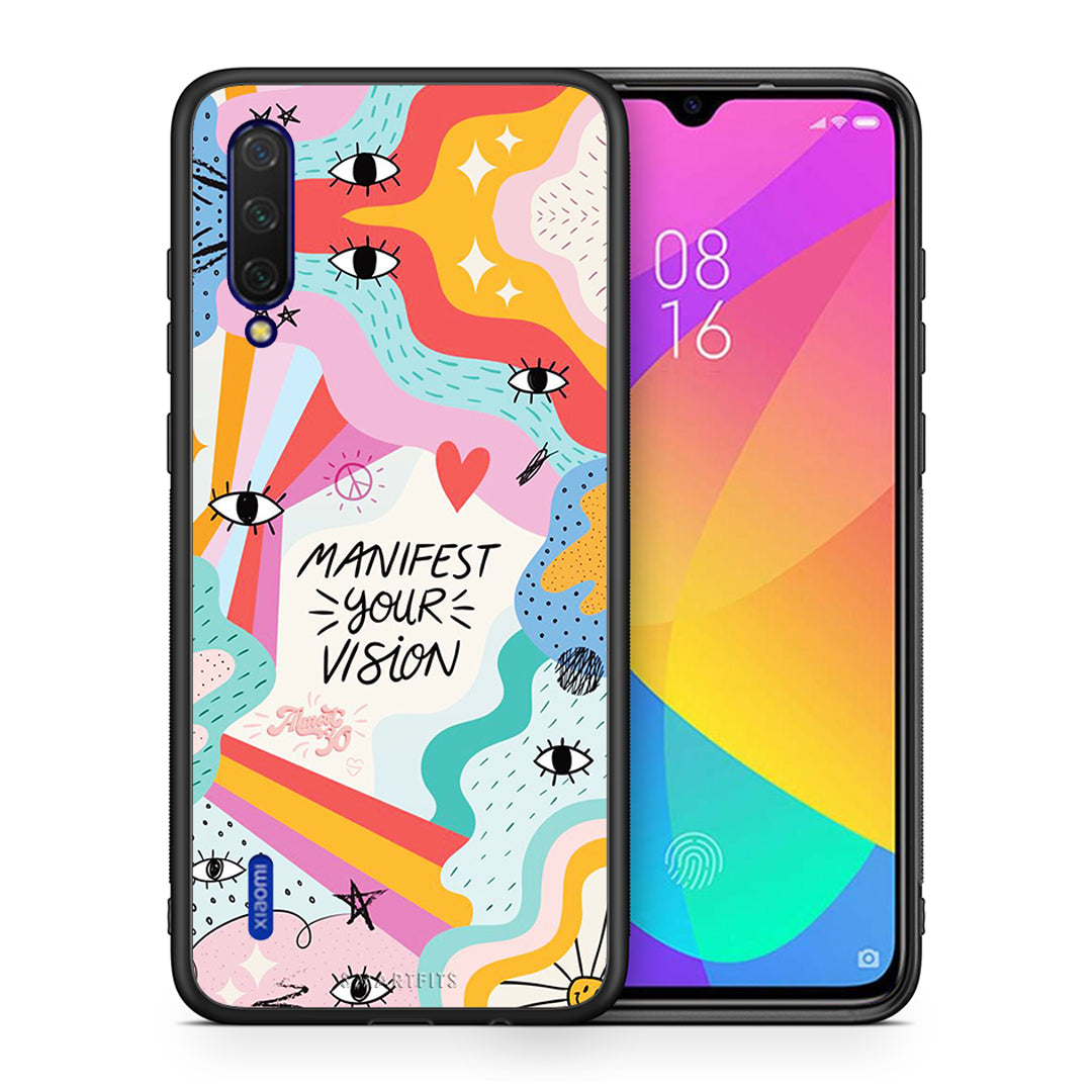 Θήκη Xiaomi Mi 9 Lite Manifest Your Vision από τη Smartfits με σχέδιο στο πίσω μέρος και μαύρο περίβλημα | Xiaomi Mi 9 Lite Manifest Your Vision case with colorful back and black bezels