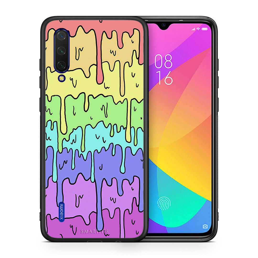 Θήκη Xiaomi Mi 9 Lite Melting Rainbow από τη Smartfits με σχέδιο στο πίσω μέρος και μαύρο περίβλημα | Xiaomi Mi 9 Lite Melting Rainbow case with colorful back and black bezels