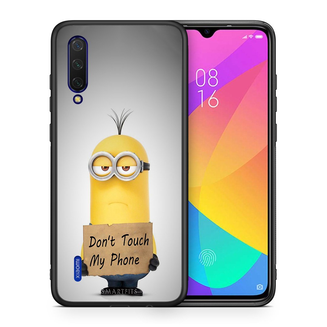 Θήκη Xiaomi Mi 9 Lite Minion Text από τη Smartfits με σχέδιο στο πίσω μέρος και μαύρο περίβλημα | Xiaomi Mi 9 Lite Minion Text case with colorful back and black bezels