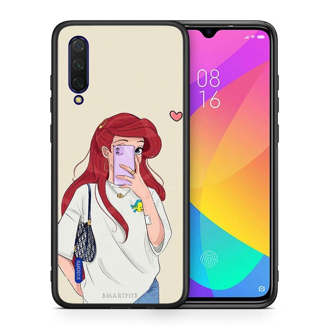 Θήκη Xiaomi Mi 9 Lite Walking Mermaid από τη Smartfits με σχέδιο στο πίσω μέρος και μαύρο περίβλημα | Xiaomi Mi 9 Lite Walking Mermaid case with colorful back and black bezels