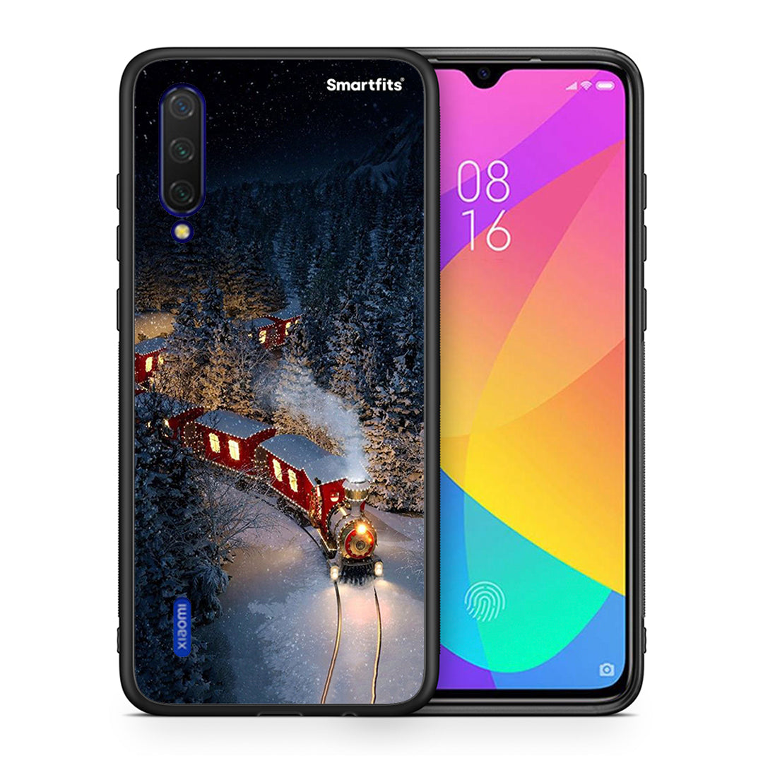 Θήκη Xiaomi Mi 9 Lite Xmas Train από τη Smartfits με σχέδιο στο πίσω μέρος και μαύρο περίβλημα | Xiaomi Mi 9 Lite Xmas Train case with colorful back and black bezels