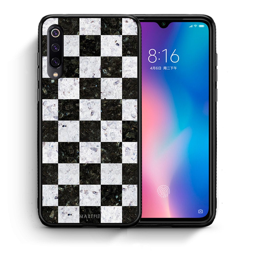 Θήκη Xiaomi Mi 9 Square Geometric Marble από τη Smartfits με σχέδιο στο πίσω μέρος και μαύρο περίβλημα | Xiaomi Mi 9 Square Geometric Marble case with colorful back and black bezels