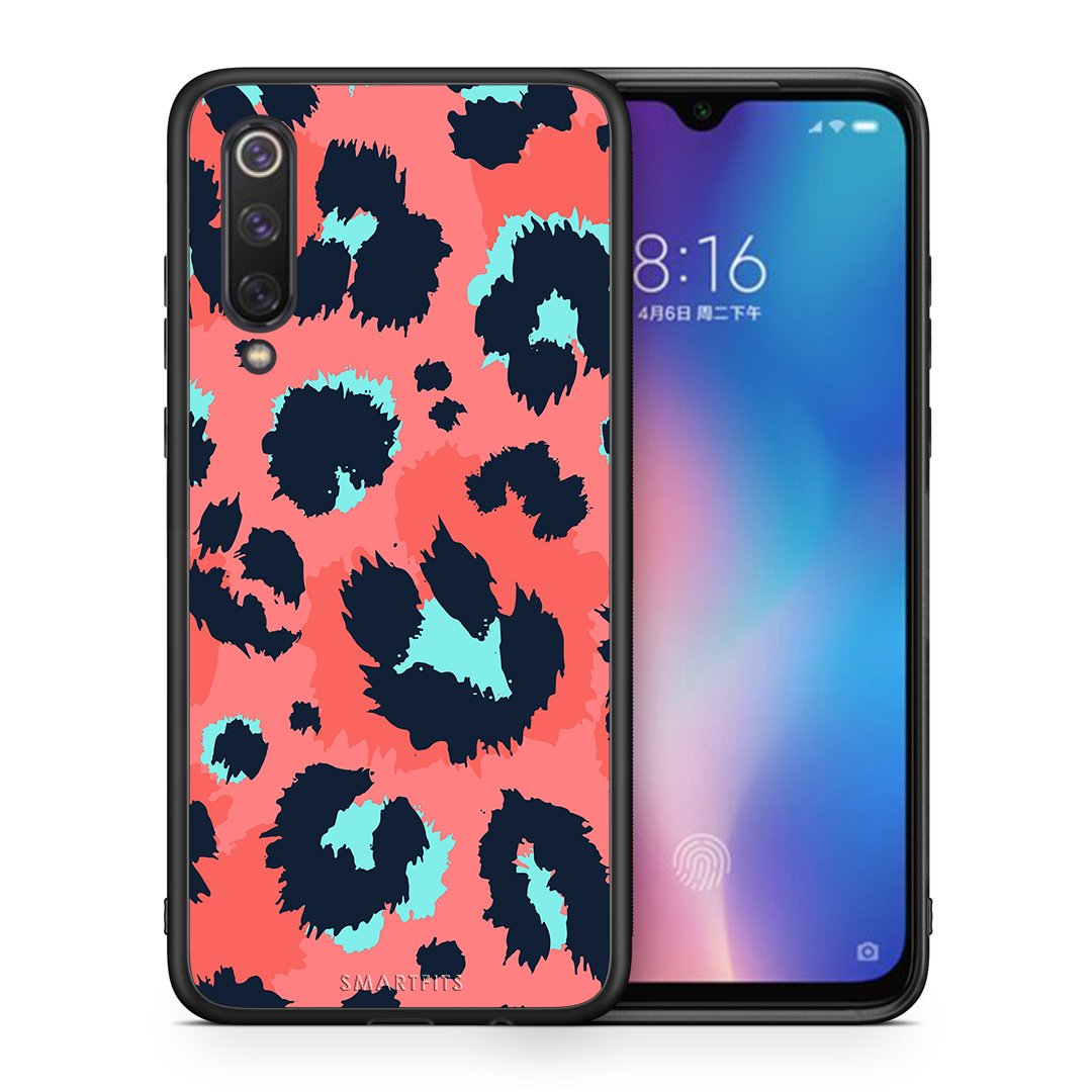 Θήκη Xiaomi Mi 9 SE Pink Leopard Animal από τη Smartfits με σχέδιο στο πίσω μέρος και μαύρο περίβλημα | Xiaomi Mi 9 SE Pink Leopard Animal case with colorful back and black bezels