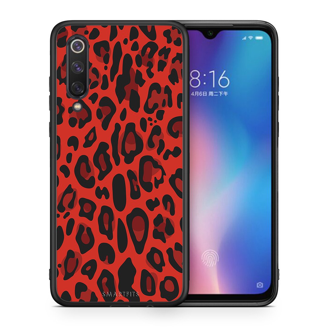 Θήκη Xiaomi Mi 9 SE Red Leopard Animal από τη Smartfits με σχέδιο στο πίσω μέρος και μαύρο περίβλημα | Xiaomi Mi 9 SE Red Leopard Animal case with colorful back and black bezels