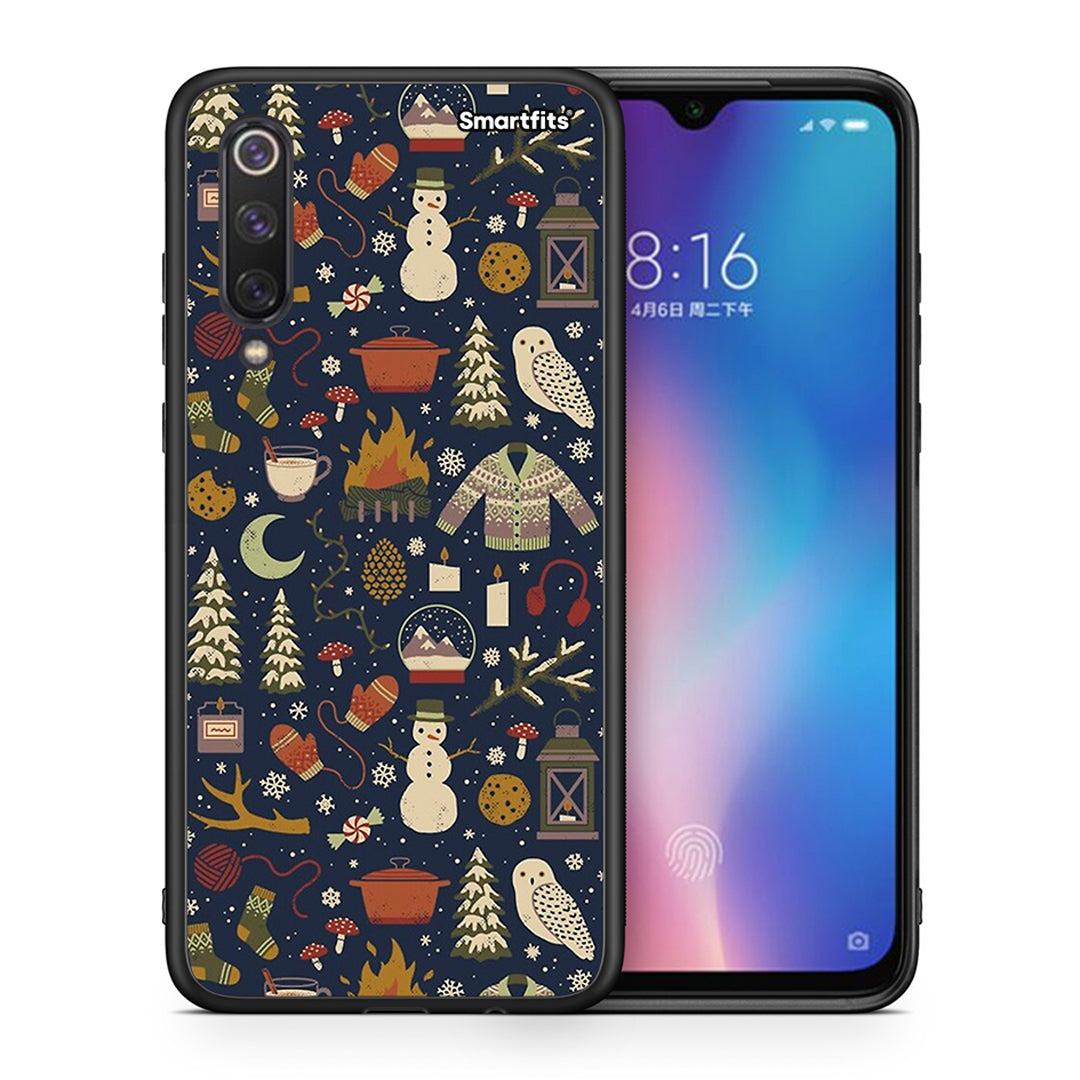 Θήκη Xiaomi Mi 9 SE Christmas Elements από τη Smartfits με σχέδιο στο πίσω μέρος και μαύρο περίβλημα | Xiaomi Mi 9 SE Christmas Elements case with colorful back and black bezels