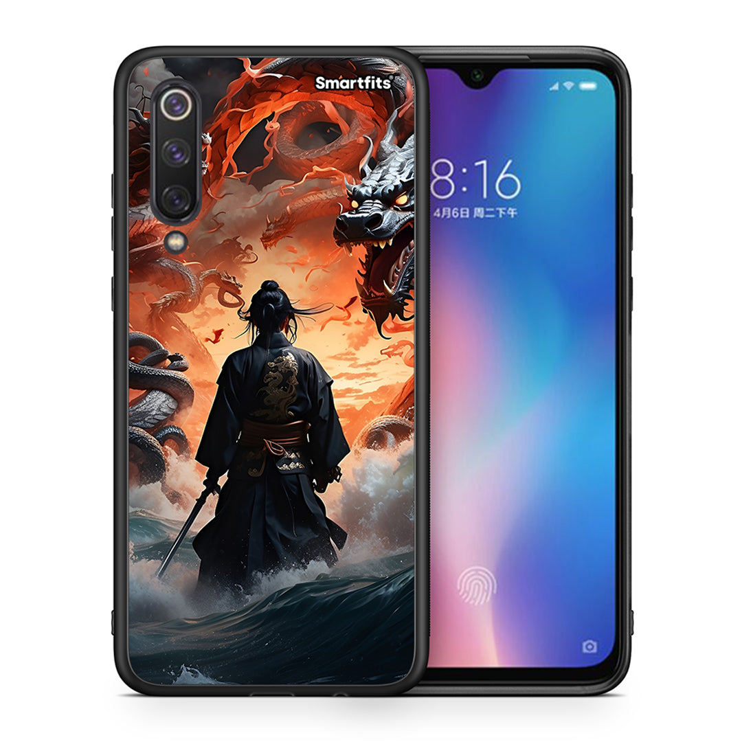 Θήκη Xiaomi Mi 9 SE Dragons Fight από τη Smartfits με σχέδιο στο πίσω μέρος και μαύρο περίβλημα | Xiaomi Mi 9 SE Dragons Fight case with colorful back and black bezels