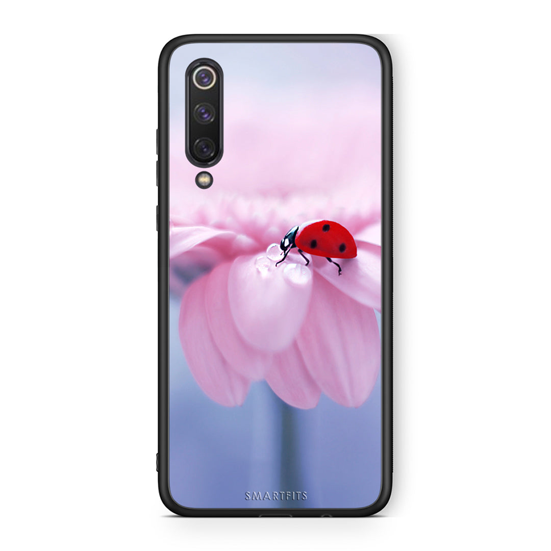 Xiaomi Mi 9 SE Ladybug Flower θήκη από τη Smartfits με σχέδιο στο πίσω μέρος και μαύρο περίβλημα | Smartphone case with colorful back and black bezels by Smartfits