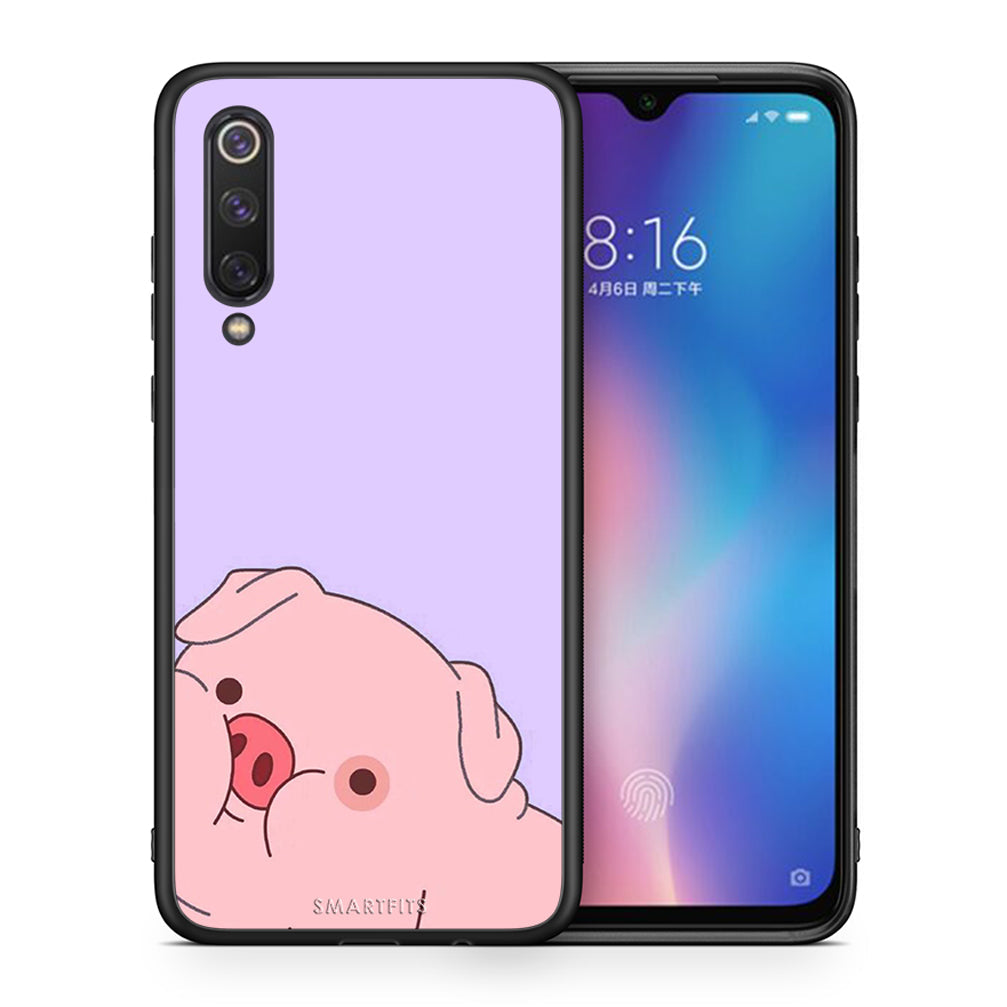 Θήκη Αγίου Βαλεντίνου Xiaomi Mi 9 SE Pig Love 2 από τη Smartfits με σχέδιο στο πίσω μέρος και μαύρο περίβλημα | Xiaomi Mi 9 SE Pig Love 2 case with colorful back and black bezels