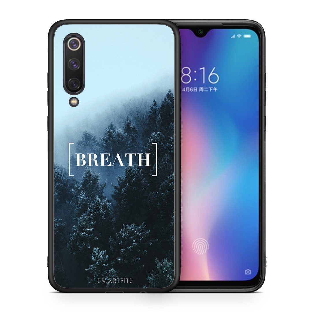 Θήκη Xiaomi Mi 9 SE Breath Quote από τη Smartfits με σχέδιο στο πίσω μέρος και μαύρο περίβλημα | Xiaomi Mi 9 SE Breath Quote case with colorful back and black bezels