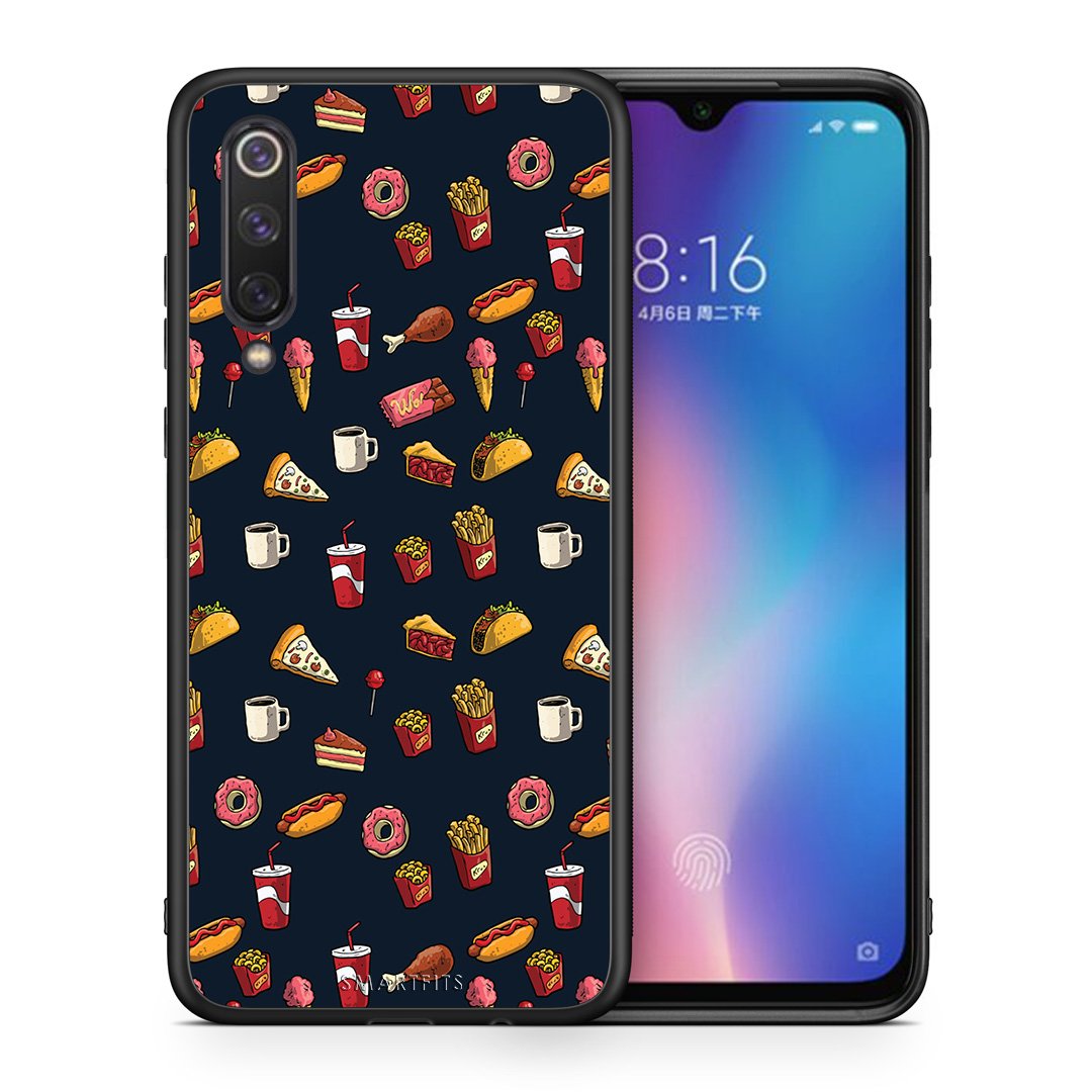 Θήκη Xiaomi Mi 9 SE Hungry Random από τη Smartfits με σχέδιο στο πίσω μέρος και μαύρο περίβλημα | Xiaomi Mi 9 SE Hungry Random case with colorful back and black bezels