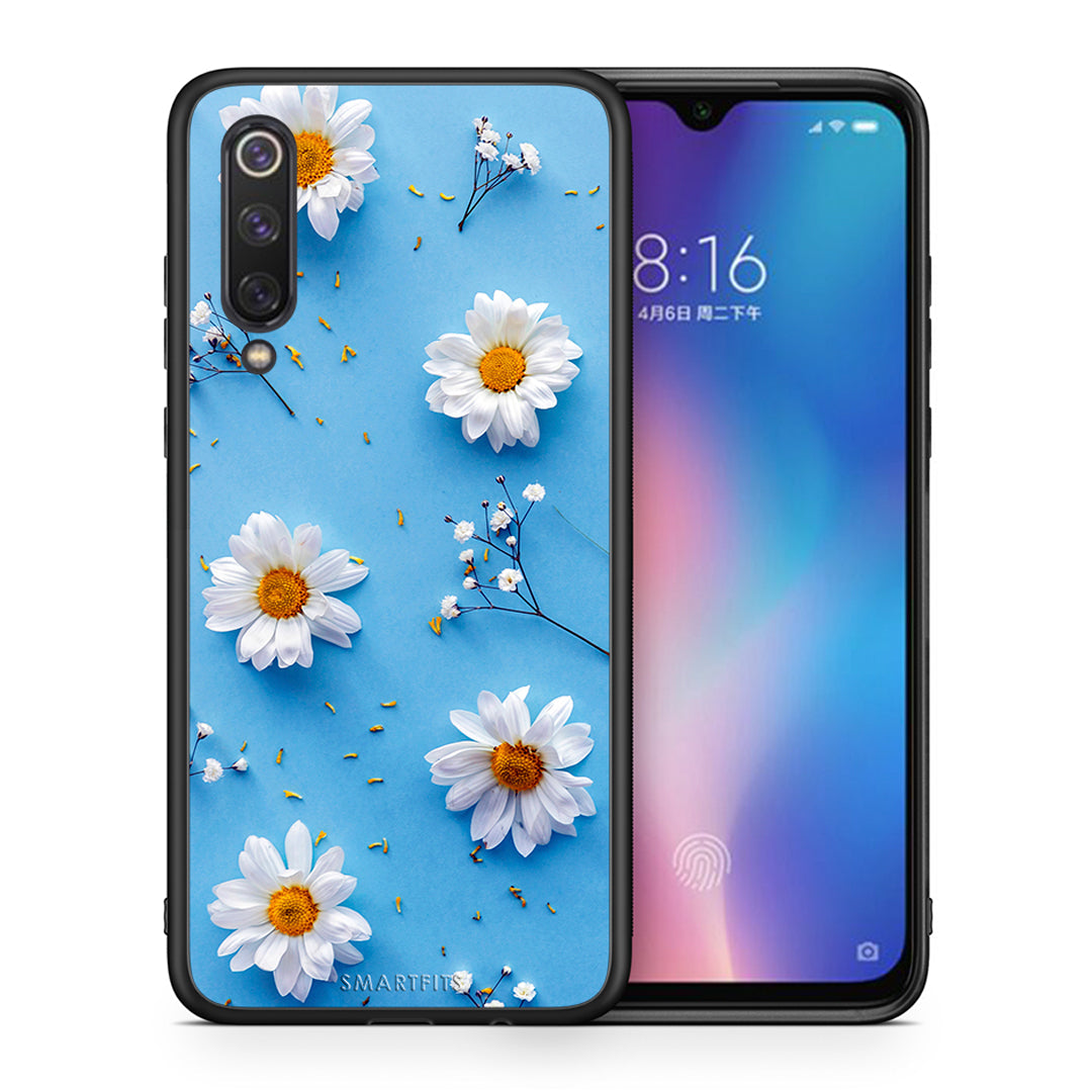 Θήκη Xiaomi Mi 9 SE Real Daisies από τη Smartfits με σχέδιο στο πίσω μέρος και μαύρο περίβλημα | Xiaomi Mi 9 SE Real Daisies case with colorful back and black bezels