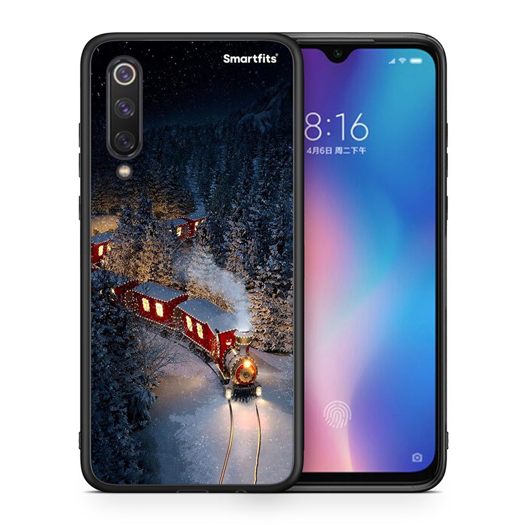 Θήκη Xiaomi Mi 9 SE Xmas Train από τη Smartfits με σχέδιο στο πίσω μέρος και μαύρο περίβλημα | Xiaomi Mi 9 SE Xmas Train case with colorful back and black bezels