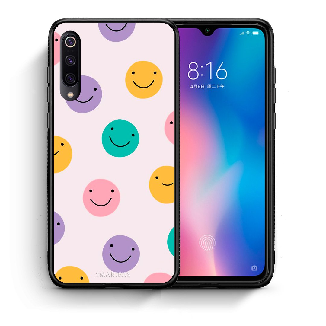 Θήκη Xiaomi Mi 9 Smiley Faces από τη Smartfits με σχέδιο στο πίσω μέρος και μαύρο περίβλημα | Xiaomi Mi 9 Smiley Faces case with colorful back and black bezels