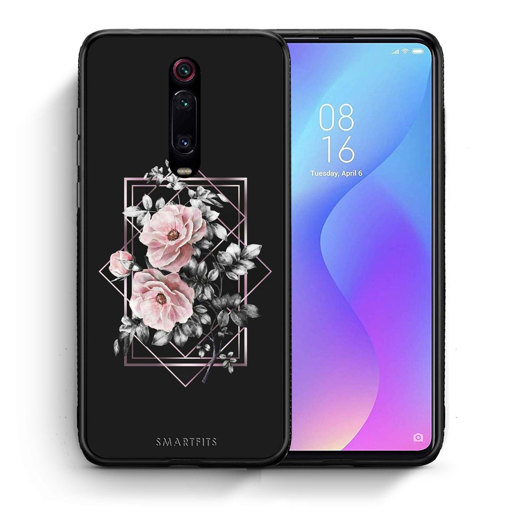 Θήκη Xiaomi Mi 9T Frame Flower από τη Smartfits με σχέδιο στο πίσω μέρος και μαύρο περίβλημα | Xiaomi Mi 9T Frame Flower case with colorful back and black bezels