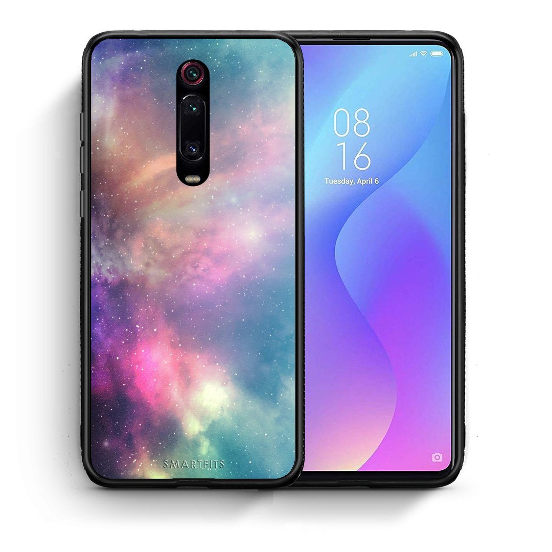 Θήκη Xiaomi Mi 9T Rainbow Galaxy από τη Smartfits με σχέδιο στο πίσω μέρος και μαύρο περίβλημα | Xiaomi Mi 9T Rainbow Galaxy case with colorful back and black bezels