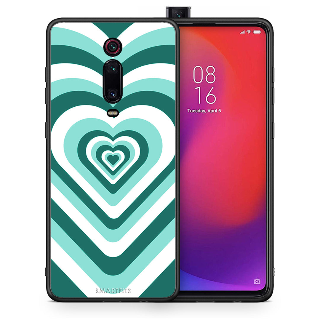 Θήκη Xiaomi Mi 9T Green Hearts από τη Smartfits με σχέδιο στο πίσω μέρος και μαύρο περίβλημα | Xiaomi Mi 9T Green Hearts case with colorful back and black bezels