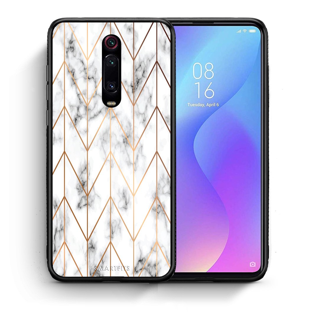 Θήκη Xiaomi Mi 9T Gold Geometric Marble από τη Smartfits με σχέδιο στο πίσω μέρος και μαύρο περίβλημα | Xiaomi Mi 9T Gold Geometric Marble case with colorful back and black bezels