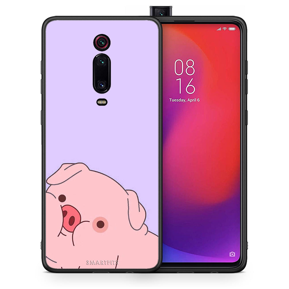 Θήκη Αγίου Βαλεντίνου Xiaomi Mi 9T Pig Love 2 από τη Smartfits με σχέδιο στο πίσω μέρος και μαύρο περίβλημα | Xiaomi Mi 9T Pig Love 2 case with colorful back and black bezels