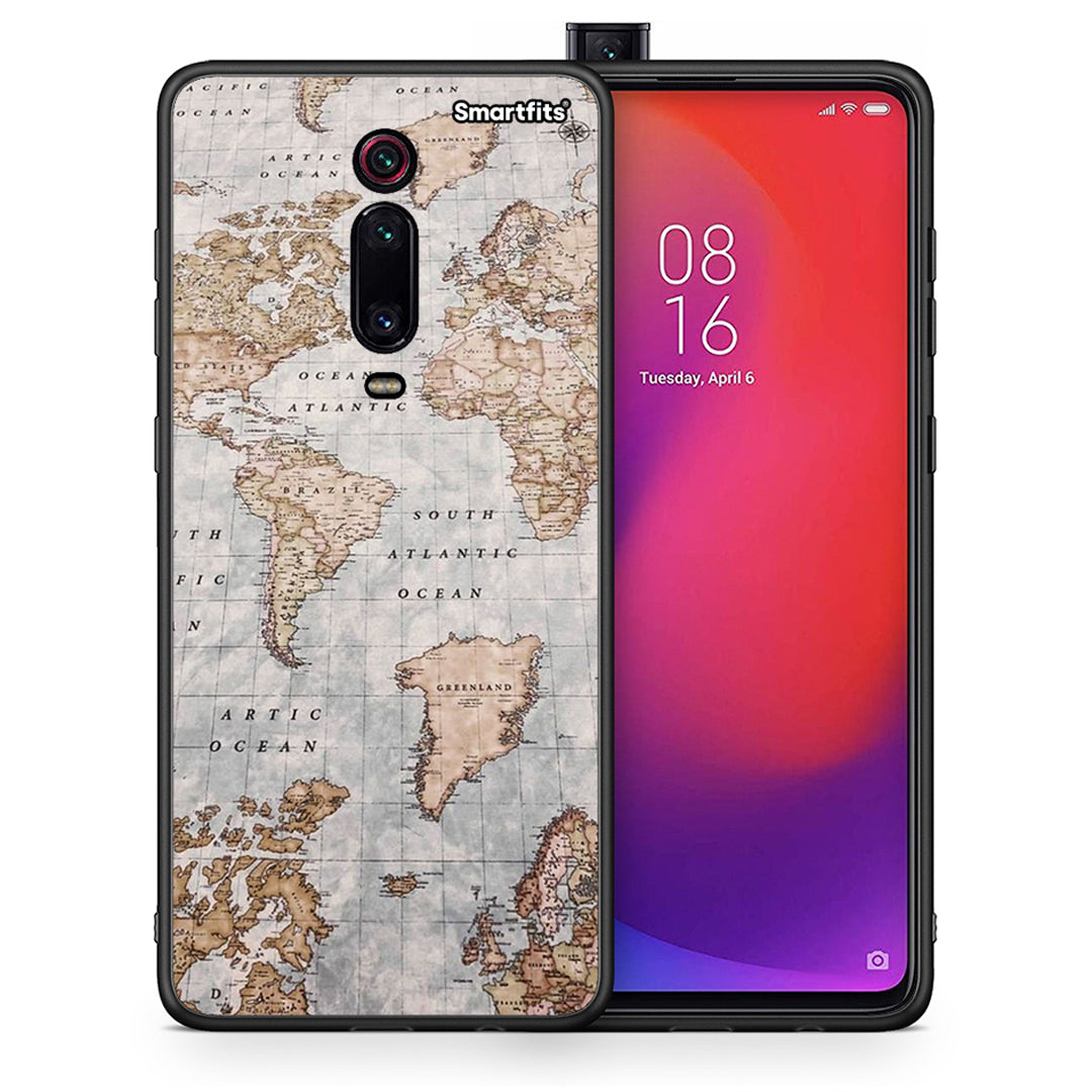 Θήκη Xiaomi Mi 9T World Map από τη Smartfits με σχέδιο στο πίσω μέρος και μαύρο περίβλημα | Xiaomi Mi 9T World Map case with colorful back and black bezels