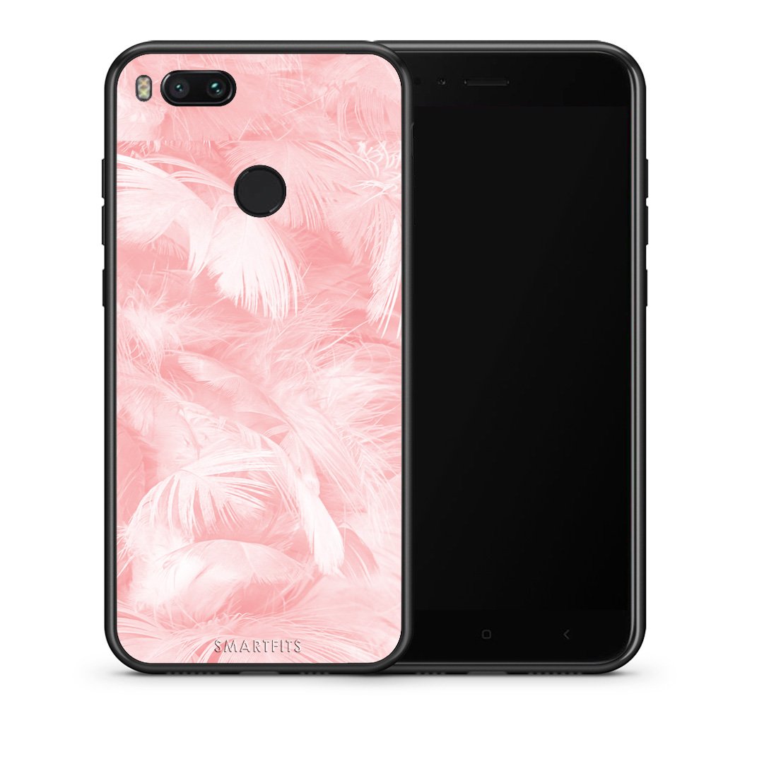 Θήκη Xiaomi Mi A1 Pink Feather Boho από τη Smartfits με σχέδιο στο πίσω μέρος και μαύρο περίβλημα | Xiaomi Mi A1 Pink Feather Boho case with colorful back and black bezels