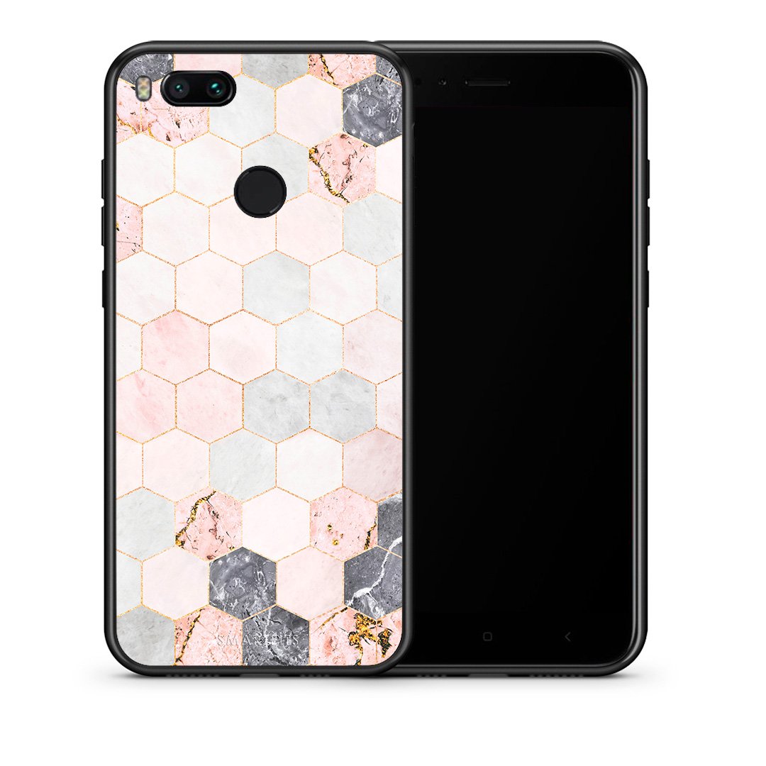Θήκη Xiaomi Mi A1 Hexagon Pink Marble από τη Smartfits με σχέδιο στο πίσω μέρος και μαύρο περίβλημα | Xiaomi Mi A1 Hexagon Pink Marble case with colorful back and black bezels
