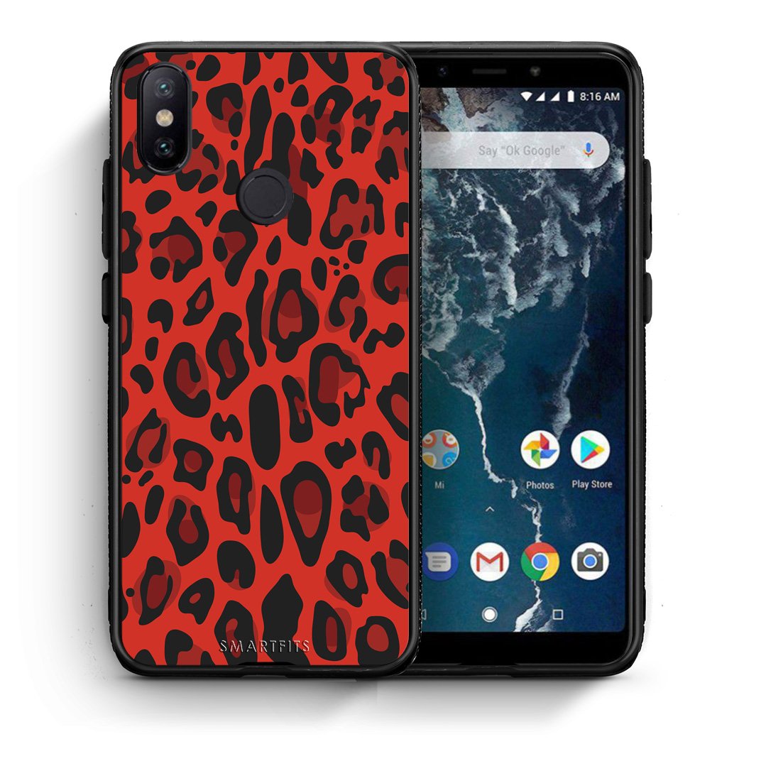Θήκη Xiaomi Mi A2 Red Leopard Animal από τη Smartfits με σχέδιο στο πίσω μέρος και μαύρο περίβλημα | Xiaomi Mi A2 Red Leopard Animal case with colorful back and black bezels