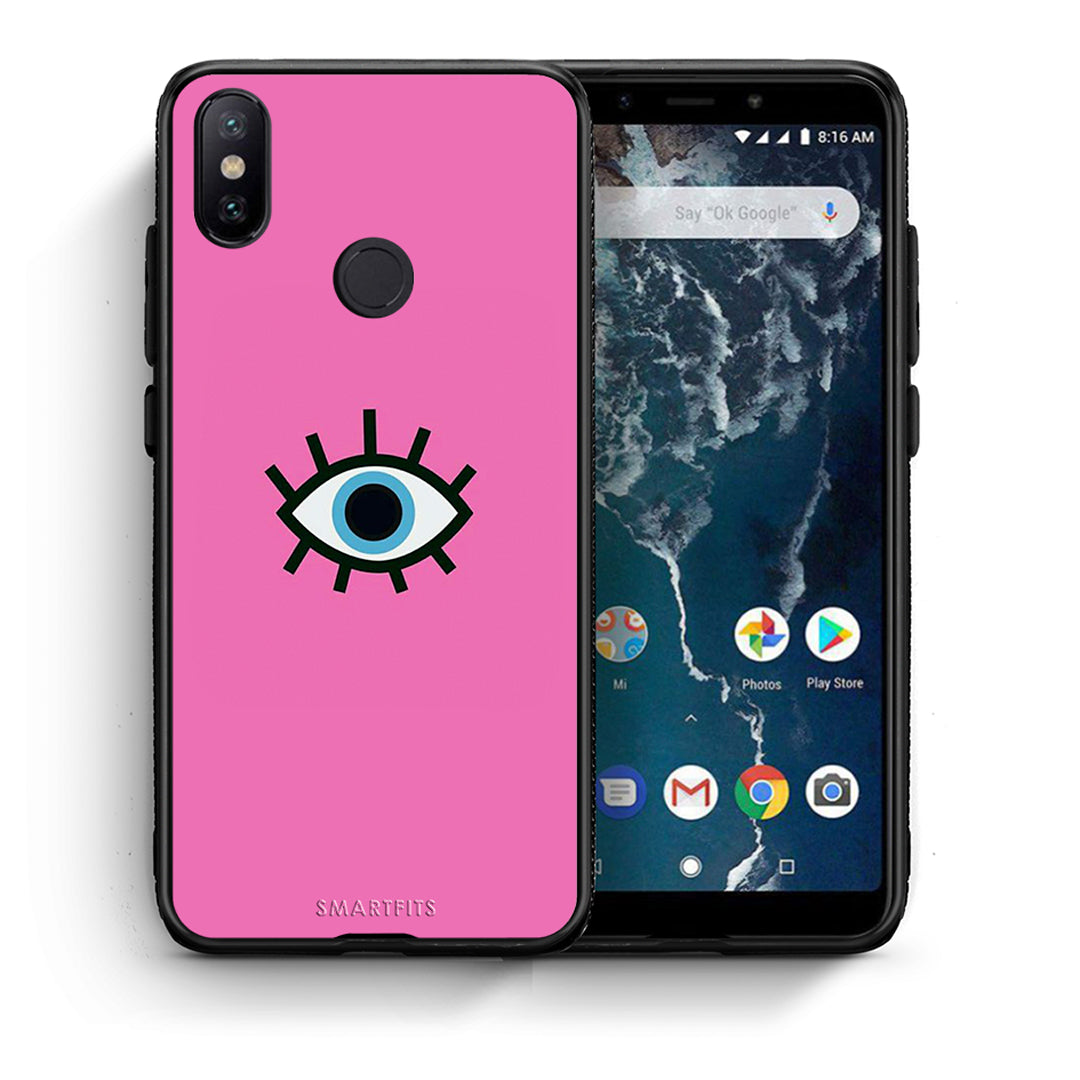 Θήκη Xiaomi Mi A2 Blue Eye Pink από τη Smartfits με σχέδιο στο πίσω μέρος και μαύρο περίβλημα | Xiaomi Mi A2 Blue Eye Pink case with colorful back and black bezels