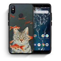 Thumbnail for Θήκη Xiaomi Mi A2 Cat Goldfish από τη Smartfits με σχέδιο στο πίσω μέρος και μαύρο περίβλημα | Xiaomi Mi A2 Cat Goldfish case with colorful back and black bezels