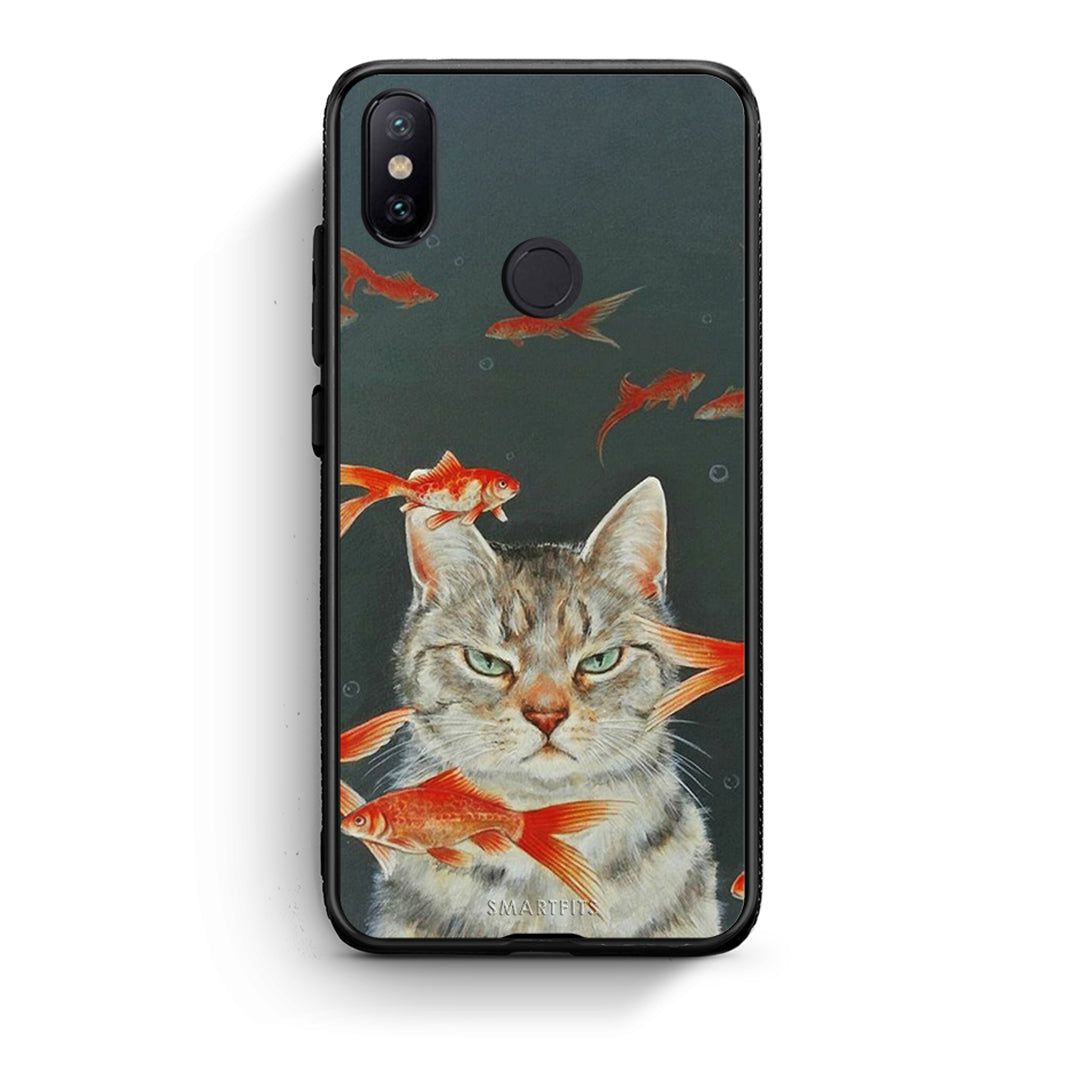 Xiaomi Mi A2 Cat Goldfish θήκη από τη Smartfits με σχέδιο στο πίσω μέρος και μαύρο περίβλημα | Smartphone case with colorful back and black bezels by Smartfits