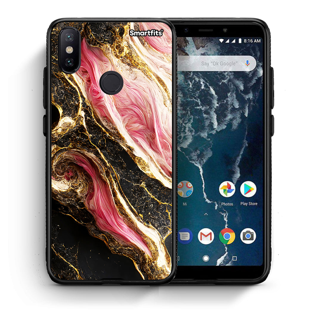 Θήκη Xiaomi Mi A2 Glamorous Pink Marble από τη Smartfits με σχέδιο στο πίσω μέρος και μαύρο περίβλημα | Xiaomi Mi A2 Glamorous Pink Marble case with colorful back and black bezels