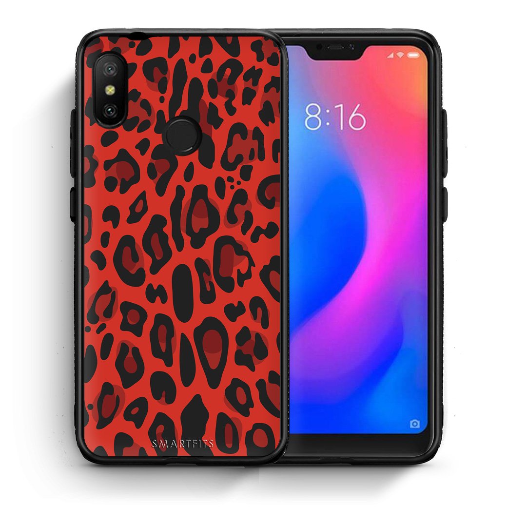 Θήκη Xiaomi Mi A2 Lite Red Leopard Animal από τη Smartfits με σχέδιο στο πίσω μέρος και μαύρο περίβλημα | Xiaomi Mi A2 Lite Red Leopard Animal case with colorful back and black bezels