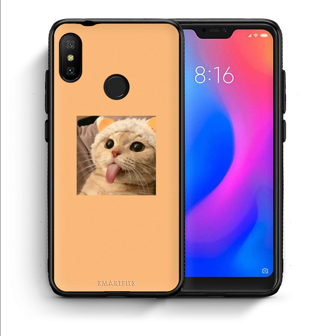 Θήκη Xiaomi Mi A2 Lite Cat Tongue από τη Smartfits με σχέδιο στο πίσω μέρος και μαύρο περίβλημα | Xiaomi Mi A2 Lite Cat Tongue case with colorful back and black bezels