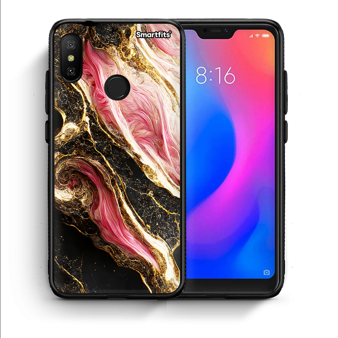 Θήκη Xiaomi Mi A2 Lite Glamorous Pink Marble από τη Smartfits με σχέδιο στο πίσω μέρος και μαύρο περίβλημα | Xiaomi Mi A2 Lite Glamorous Pink Marble case with colorful back and black bezels