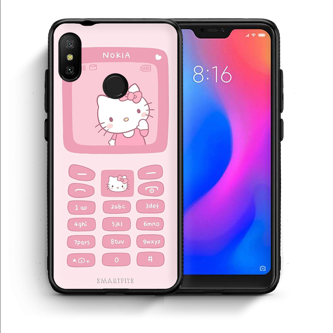 Θήκη Αγίου Βαλεντίνου Xiaomi Mi A2 Lite Hello Kitten από τη Smartfits με σχέδιο στο πίσω μέρος και μαύρο περίβλημα | Xiaomi Mi A2 Lite Hello Kitten case with colorful back and black bezels