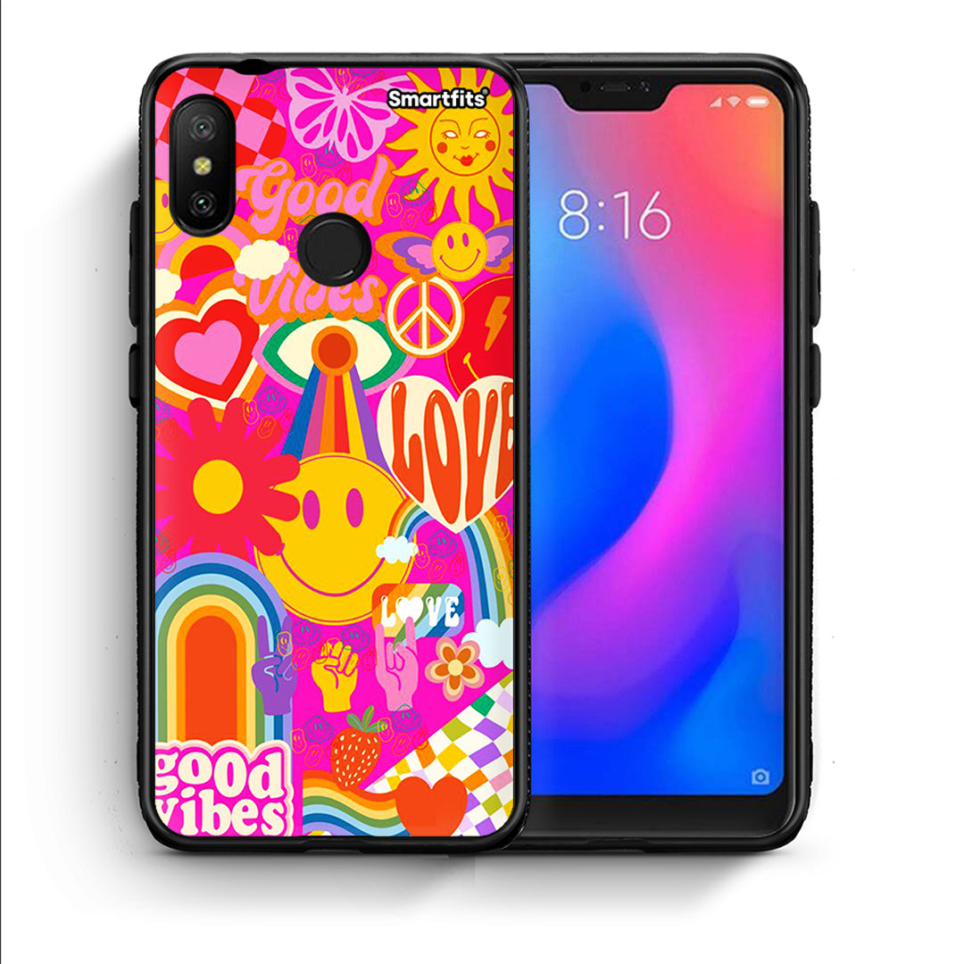 Θήκη Xiaomi Mi A2 Lite Hippie Love από τη Smartfits με σχέδιο στο πίσω μέρος και μαύρο περίβλημα | Xiaomi Mi A2 Lite Hippie Love case with colorful back and black bezels