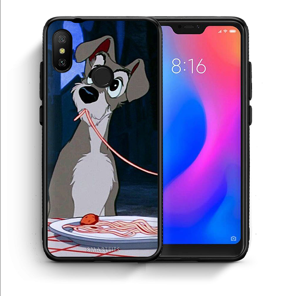 Θήκη Αγίου Βαλεντίνου Xiaomi Mi A2 Lite Lady And Tramp 1 από τη Smartfits με σχέδιο στο πίσω μέρος και μαύρο περίβλημα | Xiaomi Mi A2 Lite Lady And Tramp 1 case with colorful back and black bezels