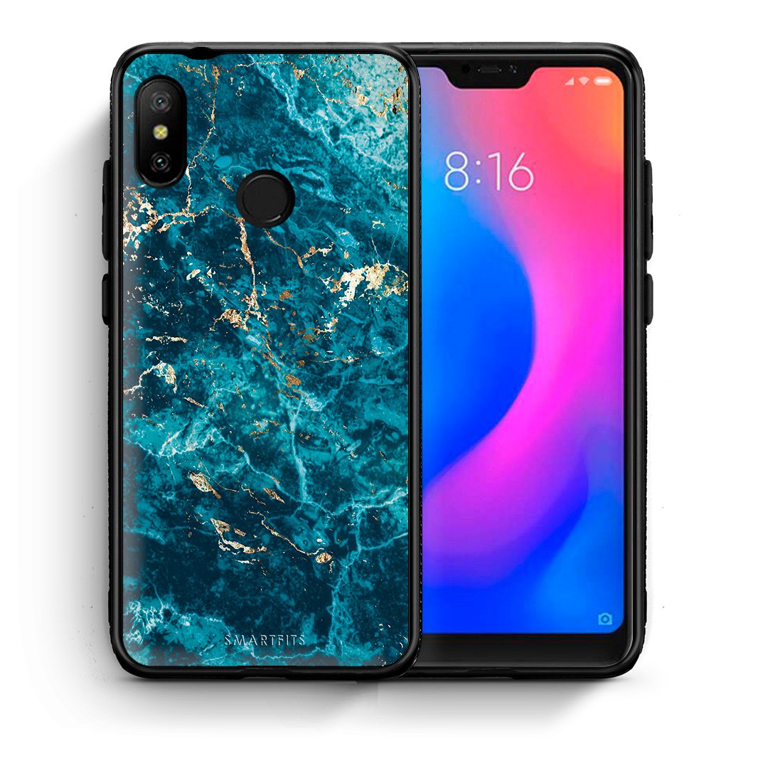 Θήκη Xiaomi Mi A2 Lite Marble Blue από τη Smartfits με σχέδιο στο πίσω μέρος και μαύρο περίβλημα | Xiaomi Mi A2 Lite Marble Blue case with colorful back and black bezels