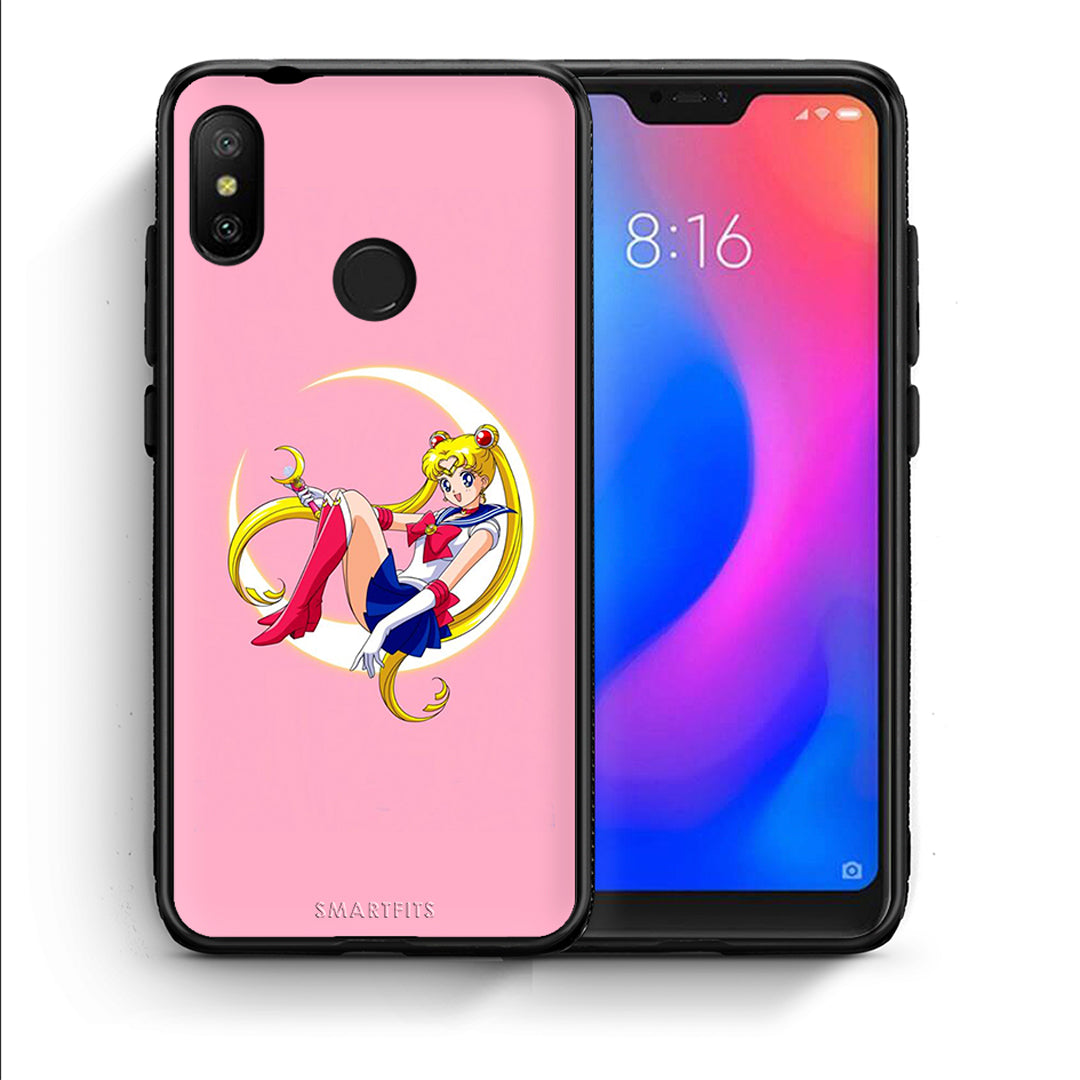 Θήκη Xiaomi Mi A2 Lite Moon Girl από τη Smartfits με σχέδιο στο πίσω μέρος και μαύρο περίβλημα | Xiaomi Mi A2 Lite Moon Girl case with colorful back and black bezels