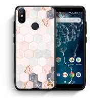Thumbnail for Θήκη Xiaomi Mi A2 Hexagon Pink Marble από τη Smartfits με σχέδιο στο πίσω μέρος και μαύρο περίβλημα | Xiaomi Mi A2 Hexagon Pink Marble case with colorful back and black bezels