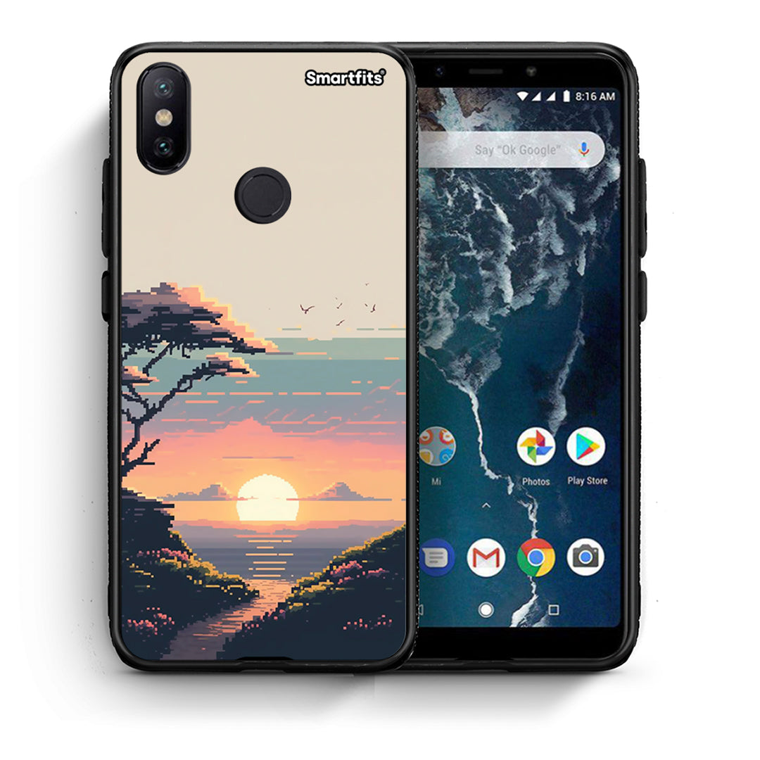 Θήκη Xiaomi Mi A2 Pixel Sunset από τη Smartfits με σχέδιο στο πίσω μέρος και μαύρο περίβλημα | Xiaomi Mi A2 Pixel Sunset case with colorful back and black bezels