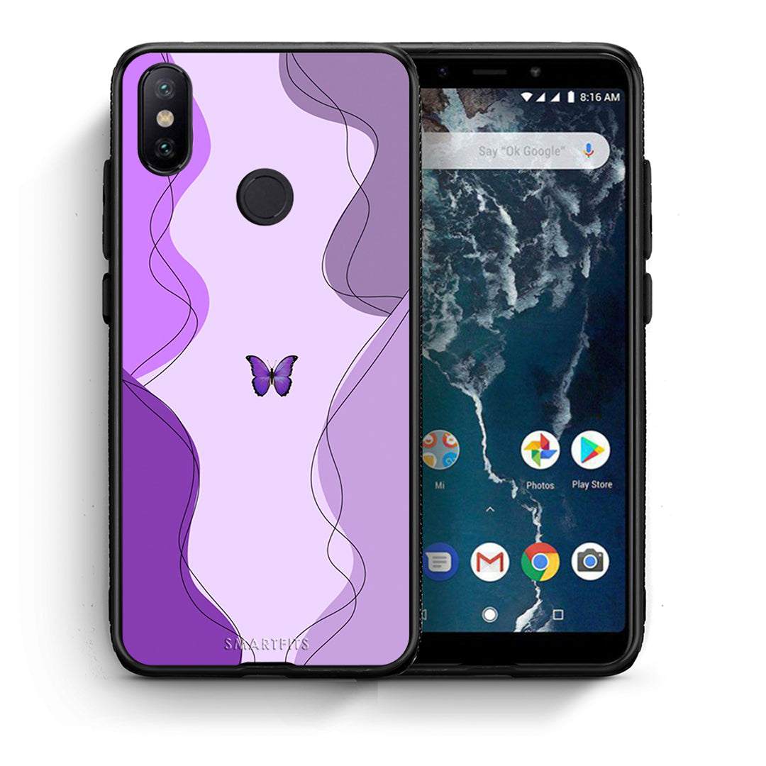 Θήκη Αγίου Βαλεντίνου Xiaomi Mi A2 Purple Mariposa από τη Smartfits με σχέδιο στο πίσω μέρος και μαύρο περίβλημα | Xiaomi Mi A2 Purple Mariposa case with colorful back and black bezels